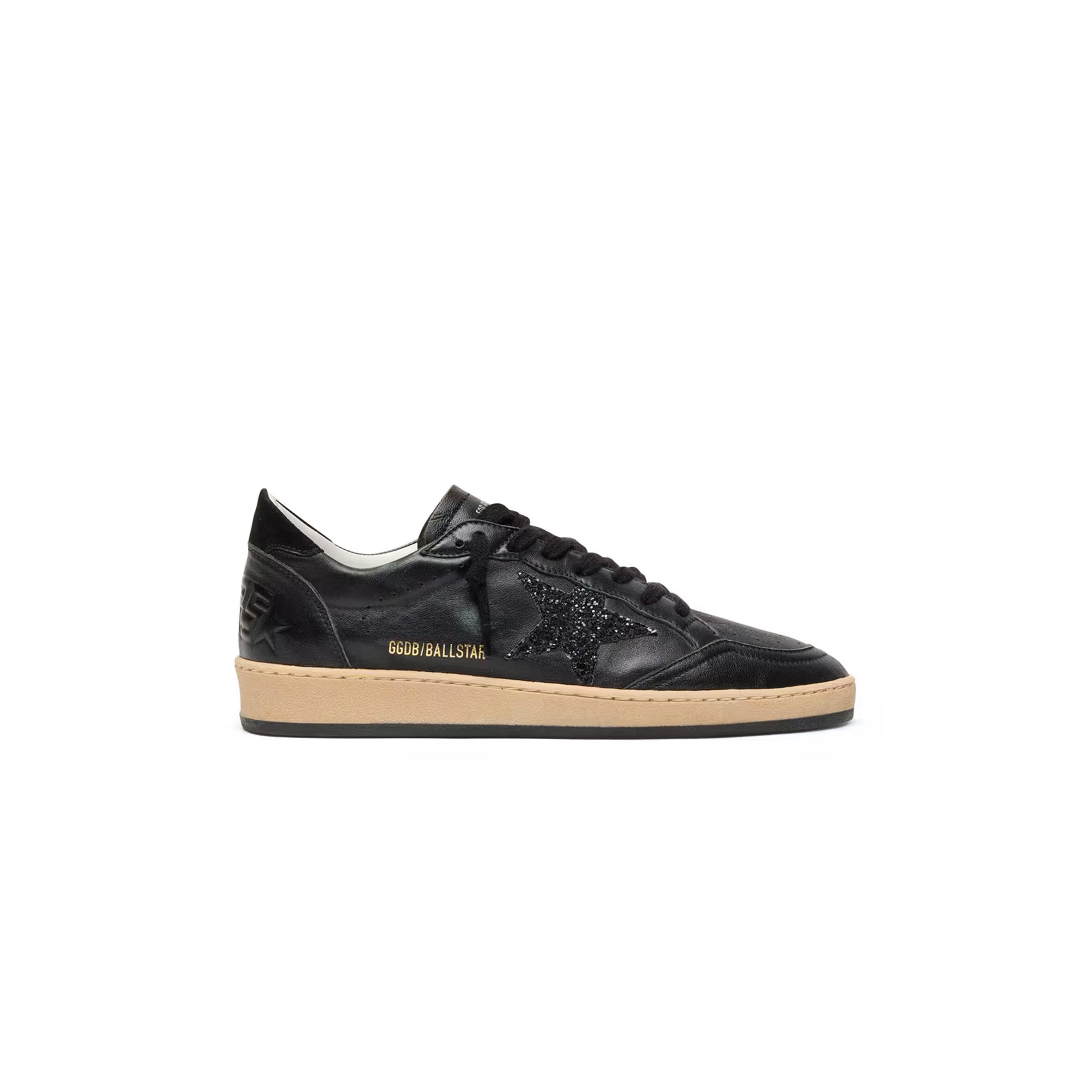 GOLDEN GOOSE BALL STAR IN BLACK NAPPA WITH BLACK GLITTER STAR AND SUEDE HEEL TAB GWF00117
